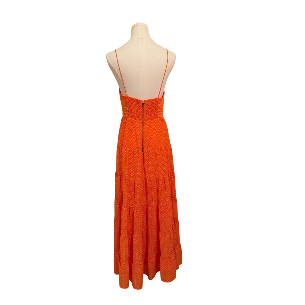 Alice & Olivia Minka Tie-Front Tiered Maxi Dress Orange V-Neck Keyhole - - Picture 4 of 8